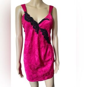 Victoria’s Secret Vintage Gold Label Pink Black Jacquard  Lingerie Slip Dress